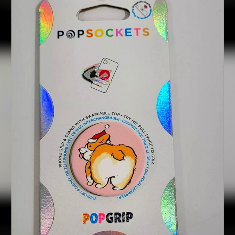 Popsockets Pop Socets Holiday Santa Hat Puppy Dog Corgi Butt Pop Grip Top‎ NW